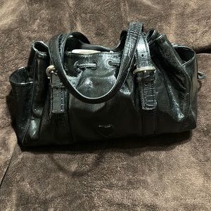 Brighton; Patent Leather Handbag. Black with silver hardware.